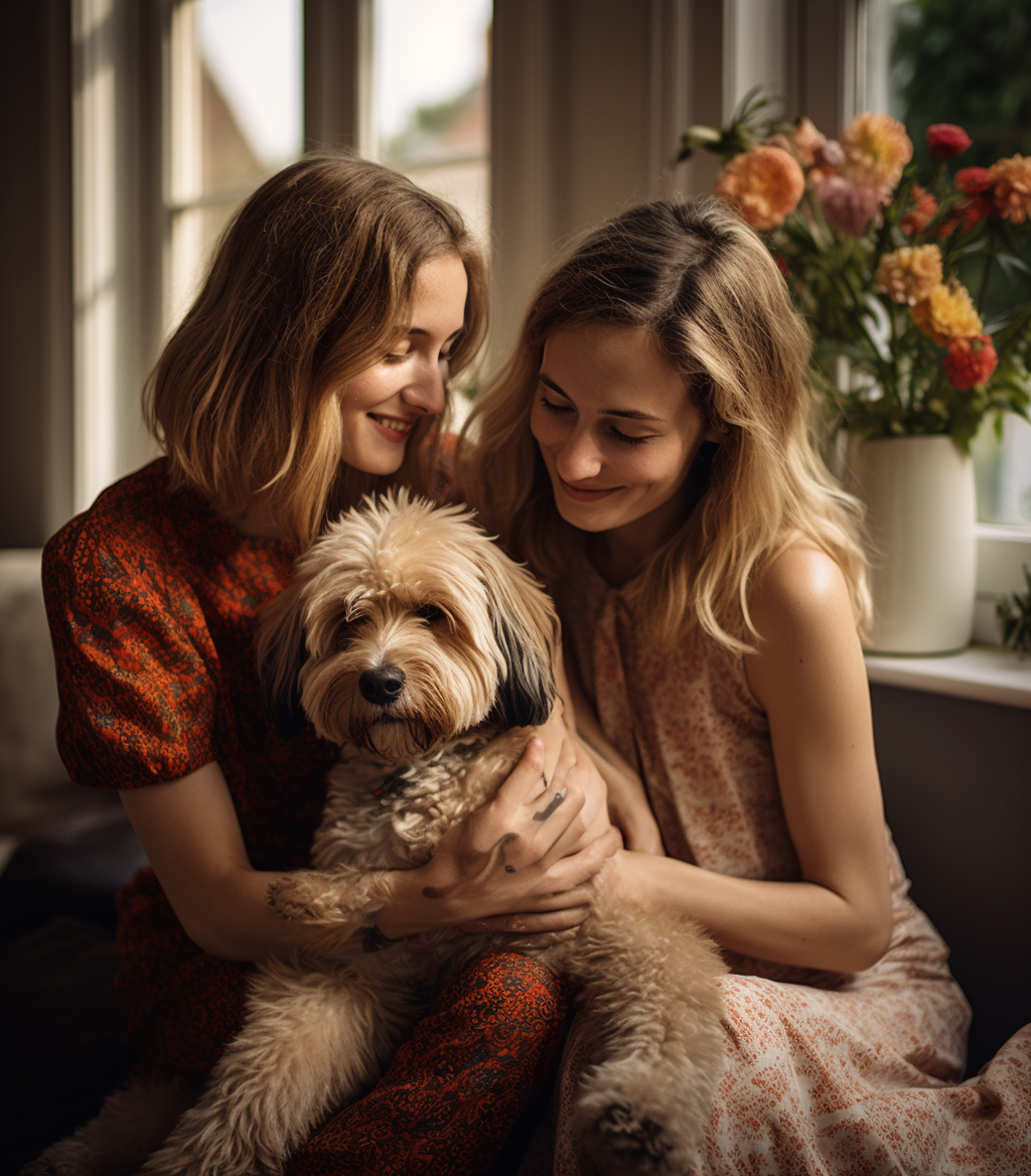 family with labradoodle