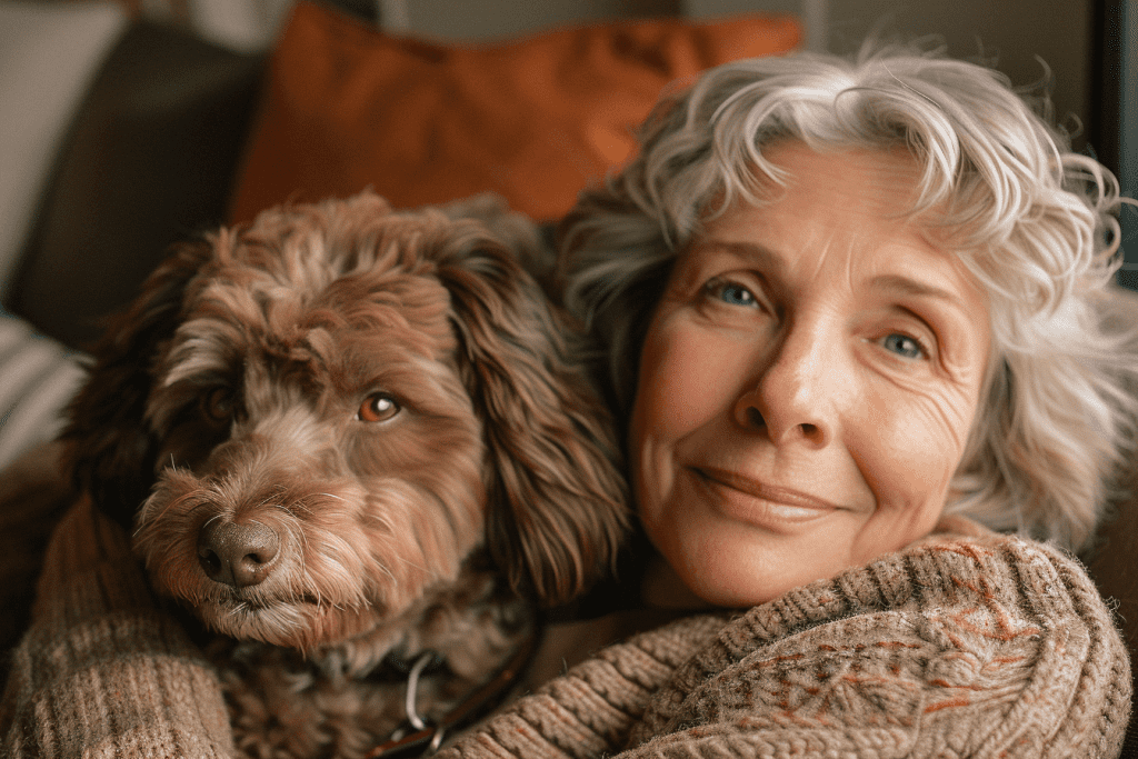 old women bonding with a poodle dog